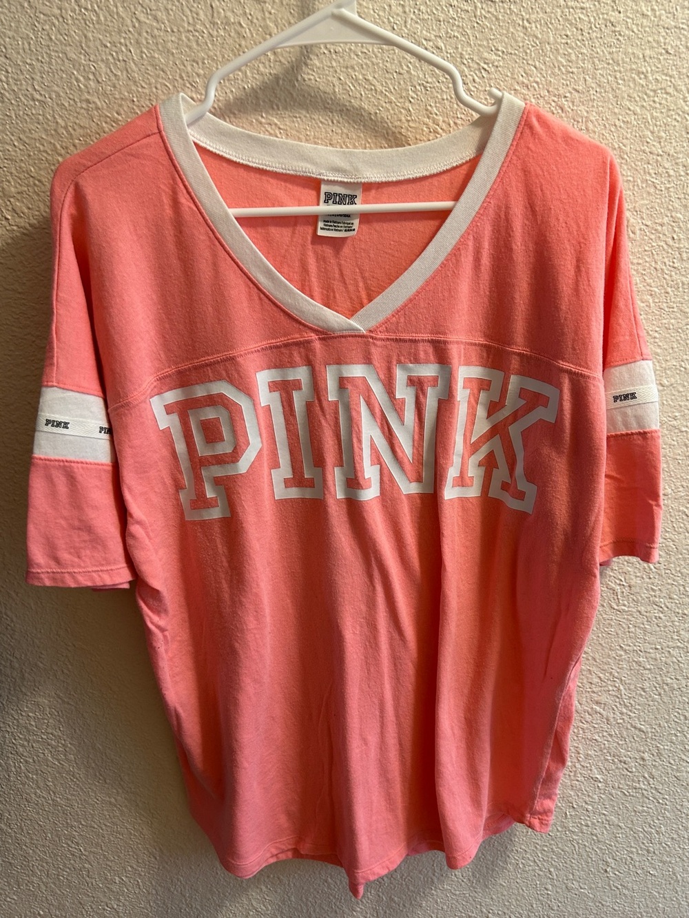 PINK Coral V-Neck Oversized Tee